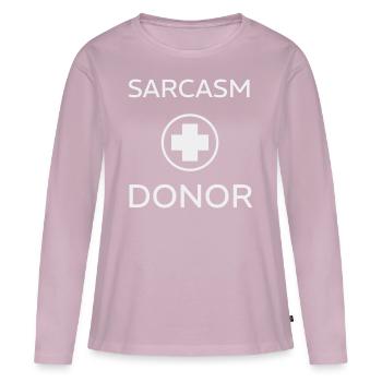 DONNEUR DE SARCASMES - T-shirt manches longues Premium bio Femme - rose poudré - Devant - Julia (174cm)