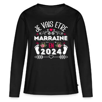 Je vais être marraine en 2024 cadeau marraine 2024 - T-shirt manches longues Premium bio Femme - noir - Devant - Julia (174cm)