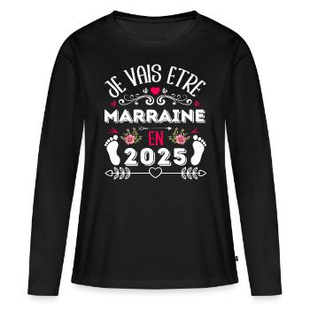Je vais être marraine en 2025 cadeau marraine 2025 - T-shirt manches longues Premium bio Femme - noir - Devant - Julia (174cm)