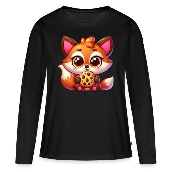 Cute Fox Cookie Cookie Cartoon - Women's Premium Organic Long Sleeve Shirt - black - Front - Julia (174cm)
