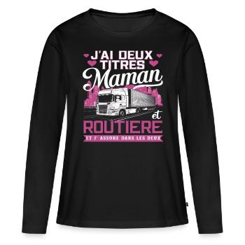 J' ai deux titres maman et routière cadeau - T-shirt manches longues Premium bio Femme - noir - Devant - Julia (174cm)