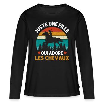 Juste Une Fille Qui Adore Les Chevaux Cadeau Rétro - T-shirt manches longues Premium bio Femme - noir - Devant - Julia (174cm)