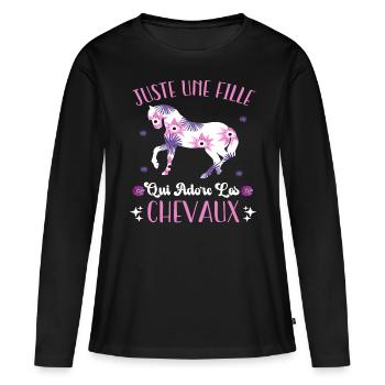 Juste Une Fille Qui Adore Les Chevaux Cadeau - T-shirt manches longues Premium bio Femme - noir - Devant - Julia (174cm)