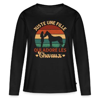 Juste Une Fille Qui Adore Les Chevaux Cadeau Rétro - T-shirt manches longues Premium bio Femme - noir - Devant - Julia (174cm)