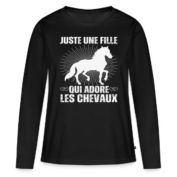 Juste Une Fille Qui Adore Les Chevaux Cadeau - T-shirt manches longues Premium bio Femme - noir - Devant - Julia (174cm)