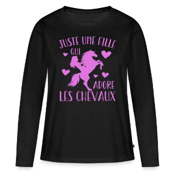 Juste Une Fille Qui Adore Les Chevaux Cadeau - T-shirt manches longues Premium bio Femme - noir - Devant - Julia (174cm)
