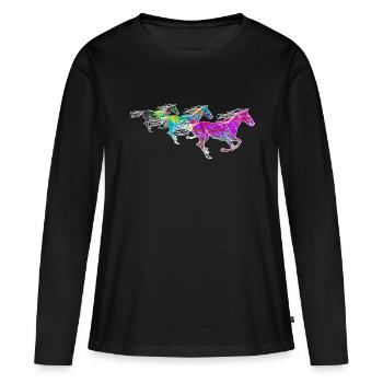 wilde bunte süße Pferde, gezeichnet Zirkuspferd - Frauen Premium Bio Langarmshirt - Schwarz - Vorne - Julia (174cm)