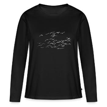 Oie cendrée Oies cendrées Oiseaux volée d’oiseaux - T-shirt manches longues Premium bio Femme - noir - Devant - Julia (174cm)