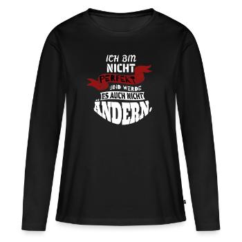 Ich bin nicht perfekt und werde es nicht ändern - Frauen Premium Bio Langarmshirt - Schwarz - Vorne - Julia (174cm)