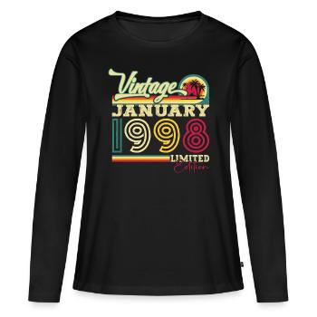 Né le 25 janvier 1998 Homme cadeau - T-shirt manches longues Premium bio Femme - noir - Devant - Julia (174cm)