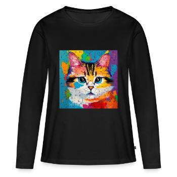 Chat domestique Peinture à l’huile de chat - T-shirt manches longues Premium bio Femme - noir - Devant - Julia (174cm)