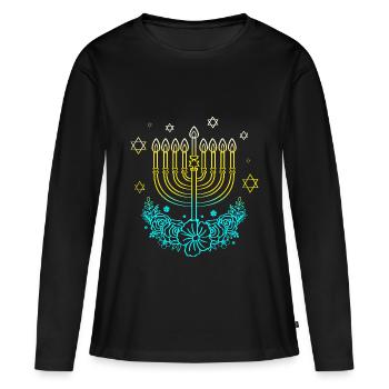 Hanoukka Hanoukka Hanoukka Hanouka Menorah - T-shirt manches longues Premium bio Femme - noir - Devant - Julia (174cm)