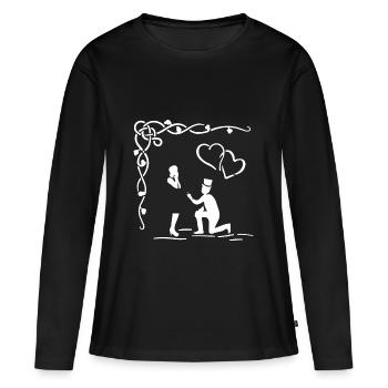 Mariage, demande en mariage, fiançailles, amour - T-shirt manches longues Premium bio Femme - noir - Devant - Julia (174cm)