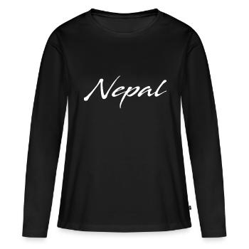Népal - T-shirt manches longues Premium bio Femme - noir - Devant - Julia (174cm)