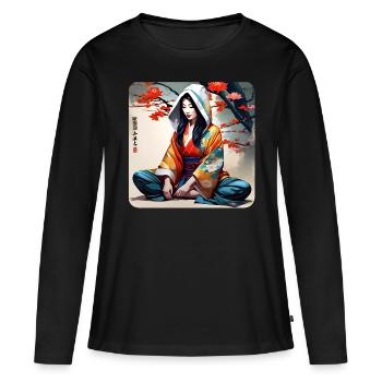 Geisha in Buddha Position - Frauen Premium Bio Langarmshirt - Schwarz - Vorne - Julia (174cm)