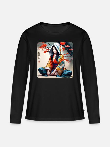 Geisha in Buddha Position - Frauen Premium Bio Langarmshirt - Schwarz