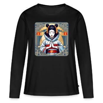 Geisha moderne - T-shirt manches longues Premium bio Femme - noir - Devant - Julia (174cm)