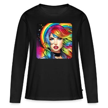 Coole Frau in Regenbogen Farben - Frauen Premium Bio Langarmshirt - Schwarz - Vorne - Julia (174cm)