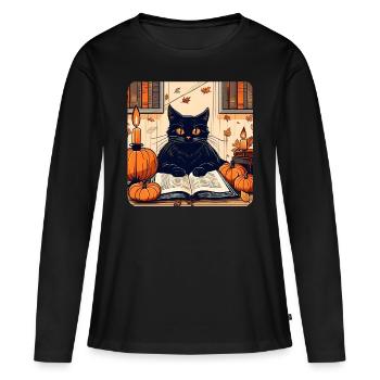 Black cat in halloween mood - Women's Premium Organic Long Sleeve Shirt - black - Front - Julia (174cm)