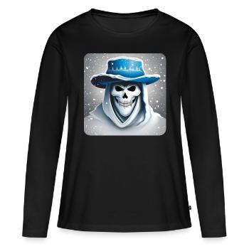 Grinning skull in hoodie with hat and snow - Women's Premium Organic Long Sleeve Shirt - black - Front - Julia (174cm)