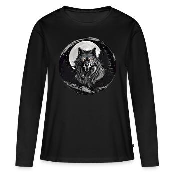 Wolf im Vollmond - Frauen Premium Bio Langarmshirt - Schwarz - Vorne - Julia (174cm)