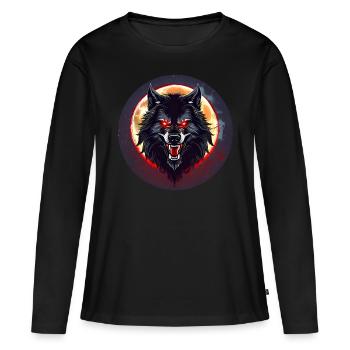 Horror Werwolf mit roten glühenden Augen - Frauen Premium Bio Langarmshirt - Schwarz - Vorne - Julia (174cm)