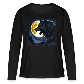 Böser Wolf im Vollmond - Frauen Premium Bio Langarmshirt - Schwarz - Vorne - Julia (174cm)
