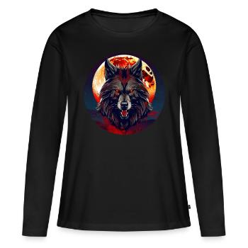 Horror Werwolf mit roten glühenden Augen - Frauen Premium Bio Langarmshirt - Schwarz - Vorne - Julia (174cm)
