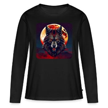 Horror Werwolf mit roten glühenden Augen - Frauen Premium Bio Langarmshirt - Schwarz - Vorne - Julia (174cm)