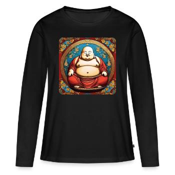 Dicker süßer Buddha - Frauen Premium Bio Langarmshirt - Schwarz - Vorne - Julia (174cm)