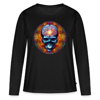 Big Brain bunter psychedelisches Totenschädel - Frauen Premium Bio Langarmshirt - Schwarz - Vorne - Julia (174cm)