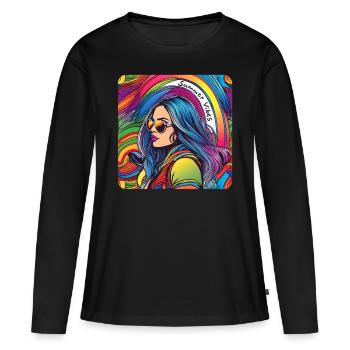Summer Vibes Hippie Girl in Regenbogen Farben - Frauen Premium Bio Langarmshirt - Schwarz - Vorne - Julia (174cm)