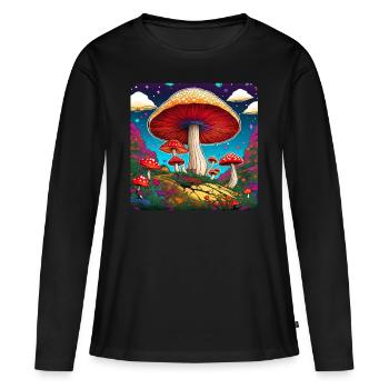 Coole Fliegenpilze - Frauen Premium Bio Langarmshirt - Schwarz - Vorne - Julia (174cm)