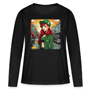 Fille rousse irlandaise cool - T-shirt manches longues Premium bio Femme - noir - Devant - Julia (174cm)