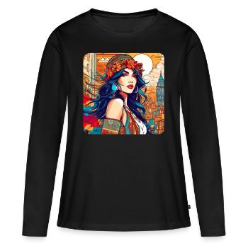 Flowerpower Girl dans le style bohème - T-shirt manches longues Premium bio Femme - noir - Devant - Julia (174cm)