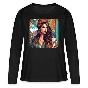 Fille cool dans un style bohème - T-shirt manches longues Premium bio Femme - noir - Devant - Julia (174cm)