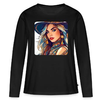 Jolie fille dans un style bohème - T-shirt manches longues Premium bio Femme - noir - Devant - Julia (174cm)