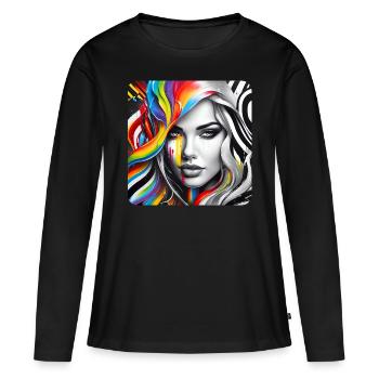Frau im Graffiti Style - Frauen Premium Bio Langarmshirt - Schwarz - Vorne - Julia (174cm)