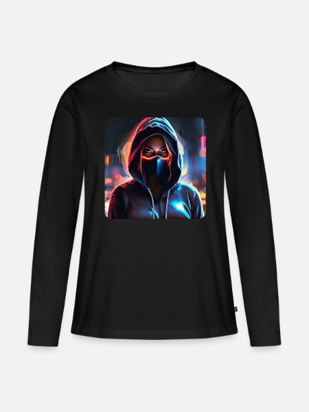 Cooles Cyberpunk Girl - Frauen Premium Bio Langarmshirt - Schwarz