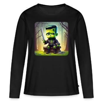 Mignon petit monstre vert - T-shirt manches longues Premium bio Femme - noir - Devant - Julia (174cm)