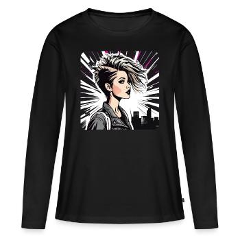 Cool Punk gothique fille avec rose - T-shirt manches longues Premium bio Femme - noir - Devant - Julia (174cm)