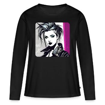 Cool Punk gothique fille avec rose - T-shirt manches longues Premium bio Femme - noir - Devant - Julia (174cm)
