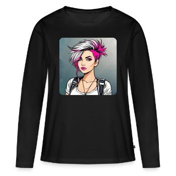 Fille gothique punk cool avec une coiffure rose - T-shirt manches longues Premium bio Femme - noir - Devant - Julia (174cm)