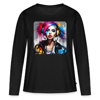 Cool punk girl with colorful hair - Women's Premium Organic Long Sleeve Shirt - black - Front - Julia (174cm)
