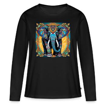 Animal éléphant dans le style bohème - T-shirt manches longues Premium bio Femme - noir - Devant - Julia (174cm)