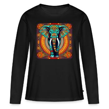 Animal éléphant dans le style bohème - T-shirt manches longues Premium bio Femme - noir - Devant - Julia (174cm)