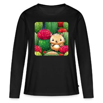 Hérisson mignon dans un champ de cactus - T-shirt manches longues Premium bio Femme - noir - Devant - Julia (174cm)