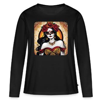 Dia de los Muertos Woman with Roses - Women's Premium Organic Long Sleeve Shirt - black - Front - Julia (174cm)