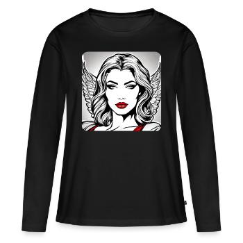 Ange aux lèvres rouges - T-shirt manches longues Premium bio Femme - noir - Devant - Julia (174cm)