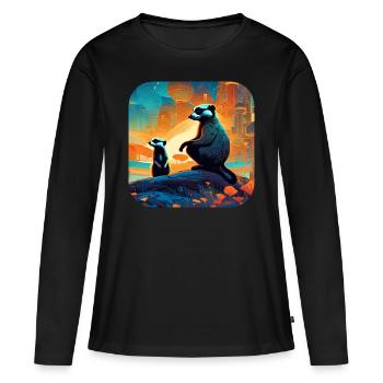 Suricates mignons - T-shirt manches longues Premium bio Femme - noir - Devant - Julia (174cm)
